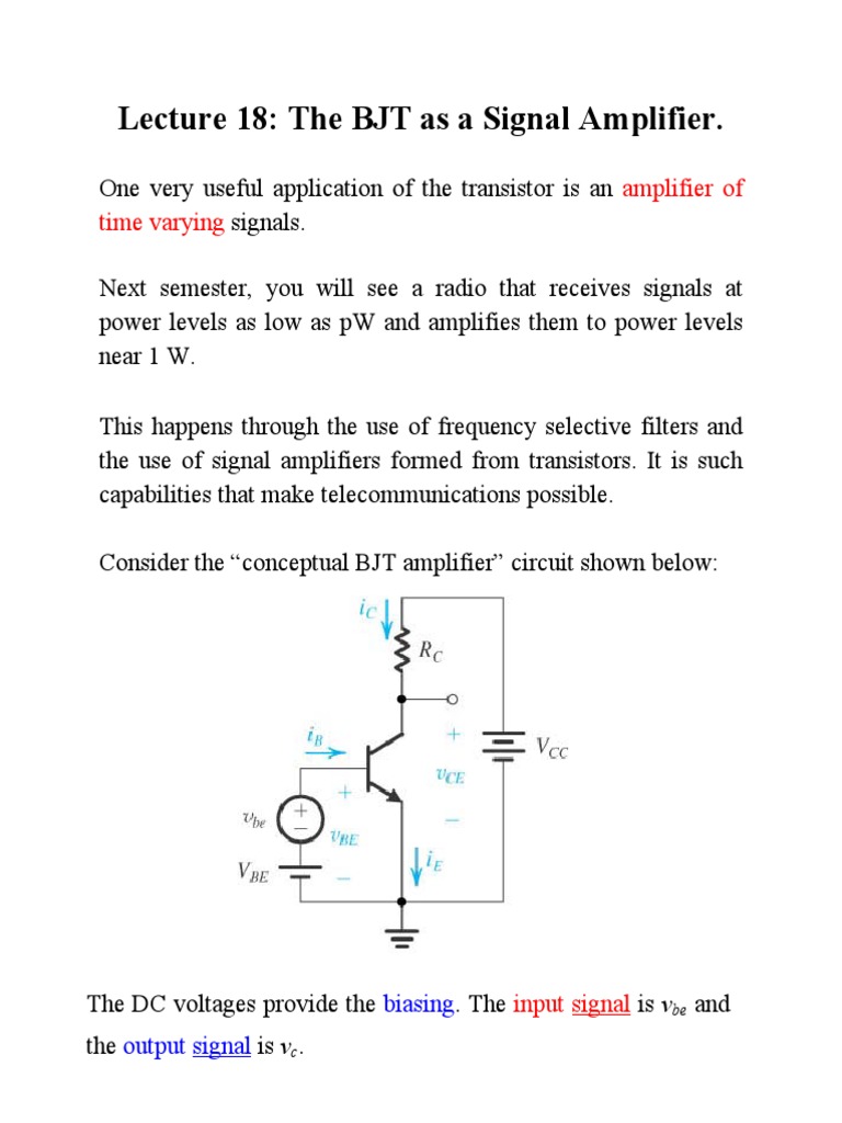 BJT as an Amplifier Bipolar Junction Transistor Amplifier
