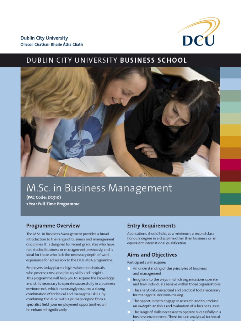 DCU MSC in Business Management Factsheet PDF Master Of Science