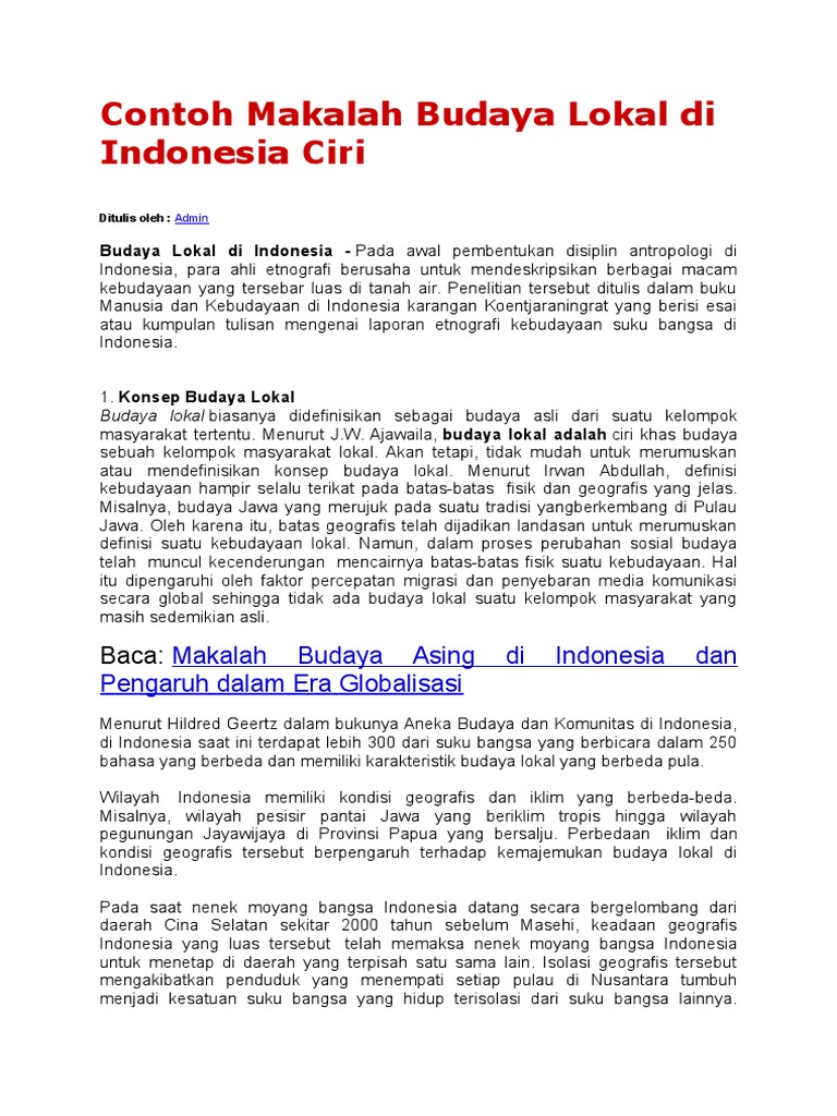 Contoh Makalah Budaya Lokal Di Indonesia Ciri  PDF