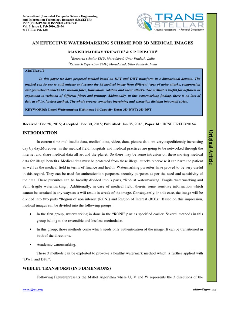 IJCSEITR - An Effective Watermarking Scheme For 3D Medical Images PDF ...