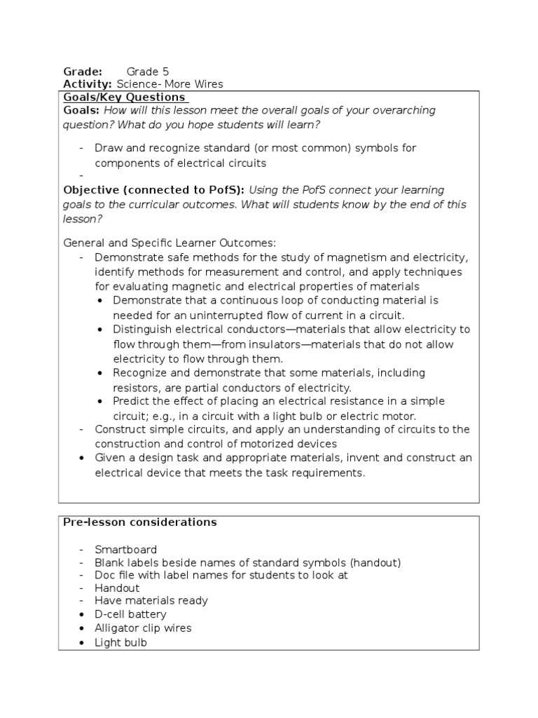 Lesson Plan - More Wires 3 | PDF | Electrical Conductor | Electricity