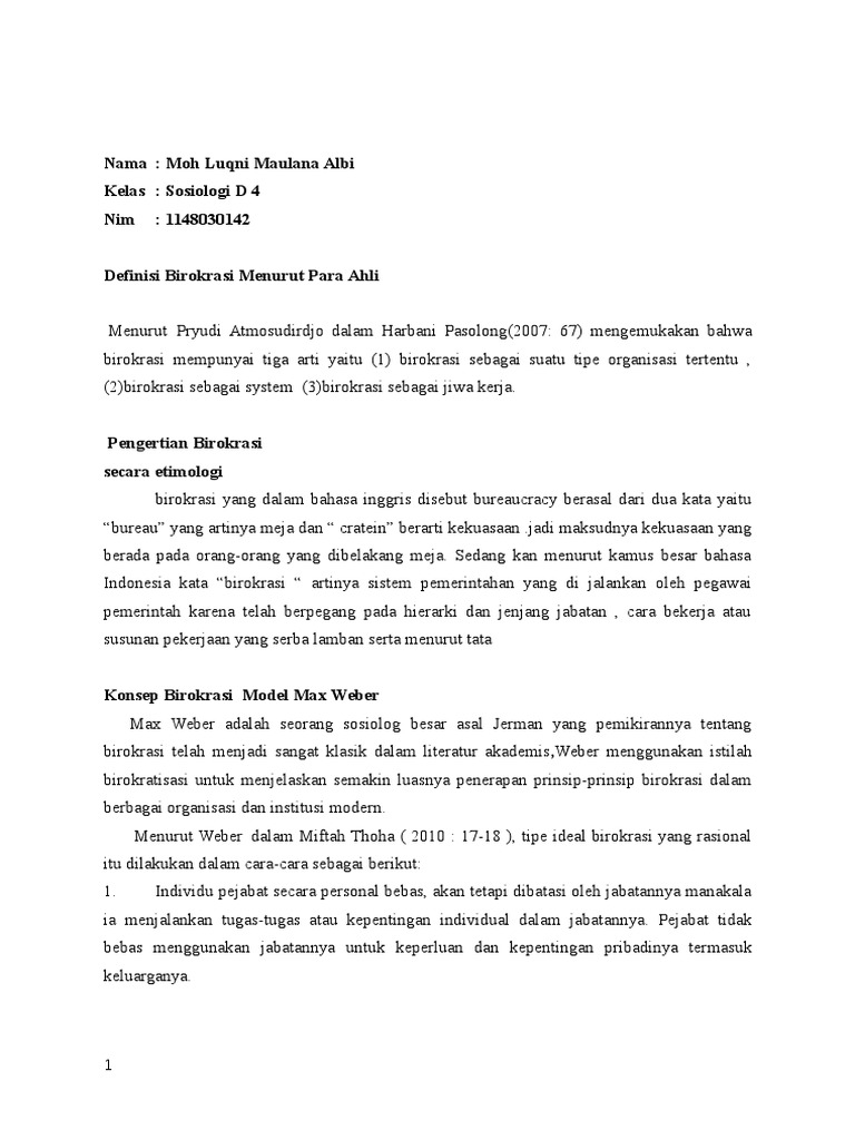 Teori Konsep Birokrasi Menurut Max Weber Pdf