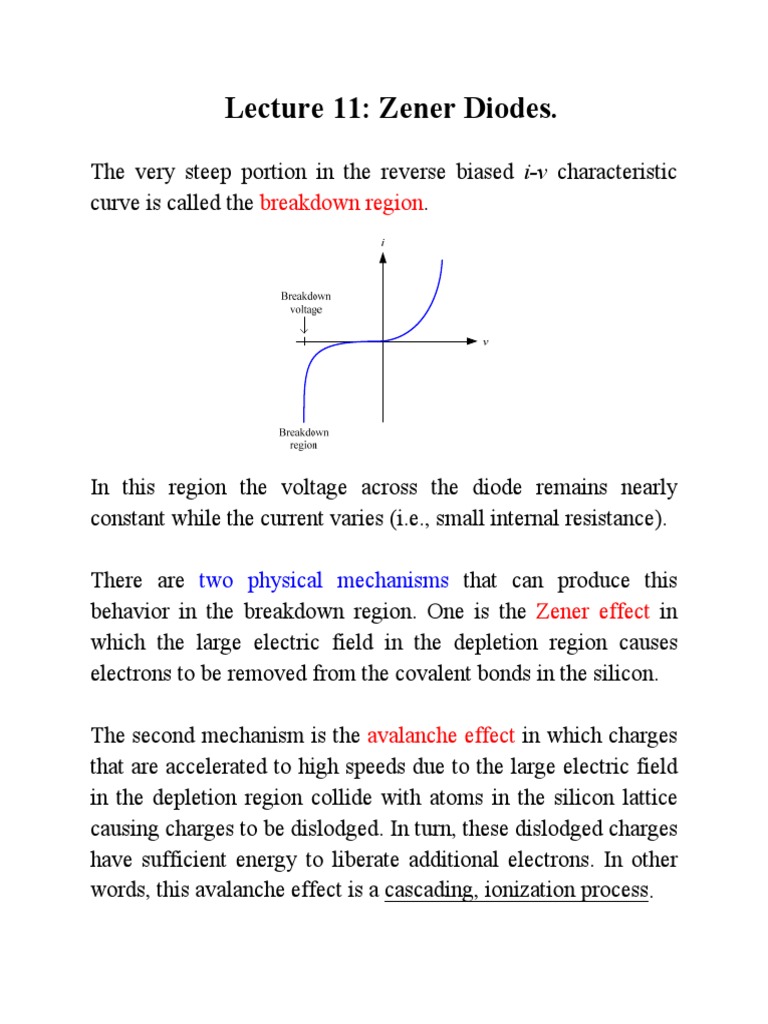 Zener Diodes Diode PN Junction