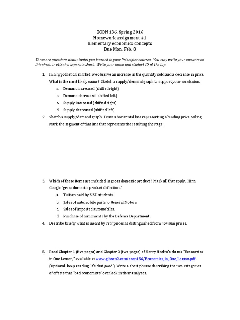 ECON 136 Homework: Economics Concepts | PDF | Career & Growth | Business
