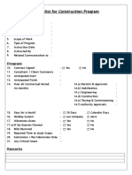 Checklist For Construction Program