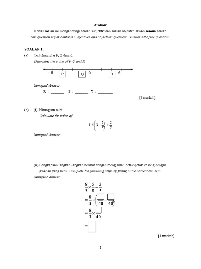 Soalan Pentaksiran Akhir Tahun Tingkatan 2 Matematik