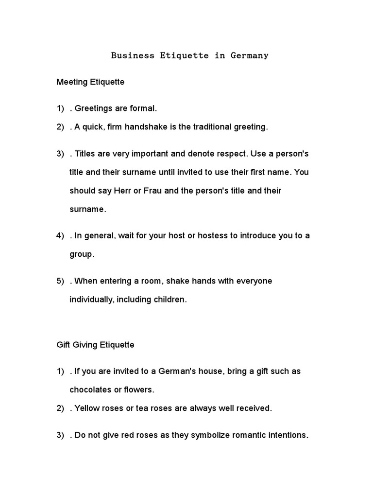 Business Etiquette in Germany | PDF | Etiquette