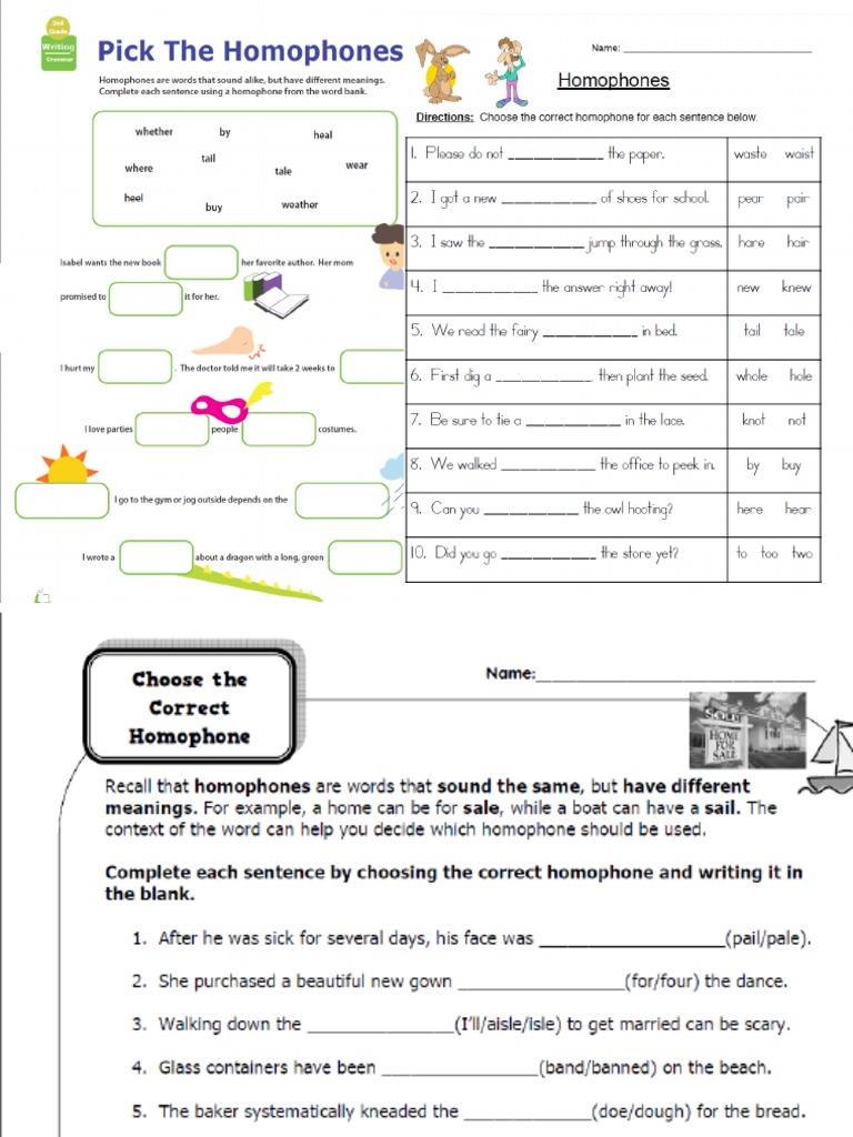 Homophones Assessment Worksheet | PDF