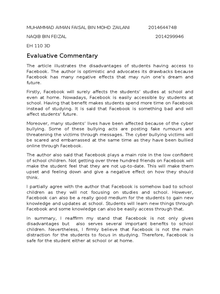 Elc Evaluative Commentary Pdf