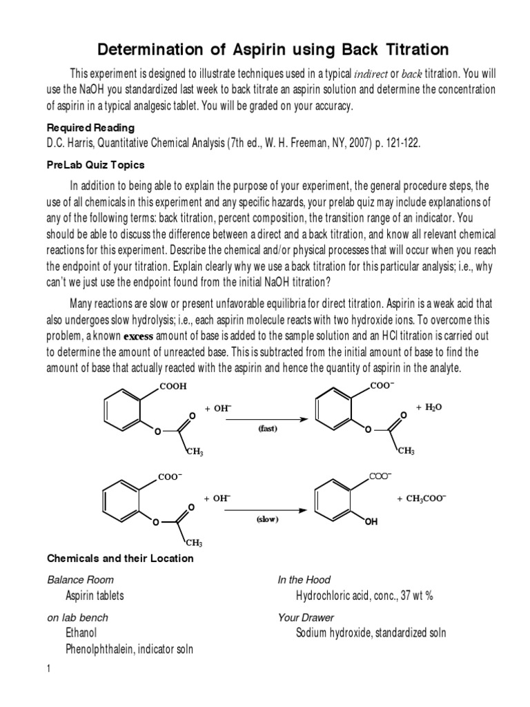 Analysis of Aspirin Tablet PDF Titration Chemistry