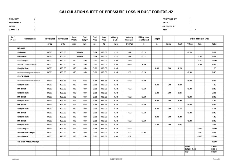 Fan Static Pressure Calculation