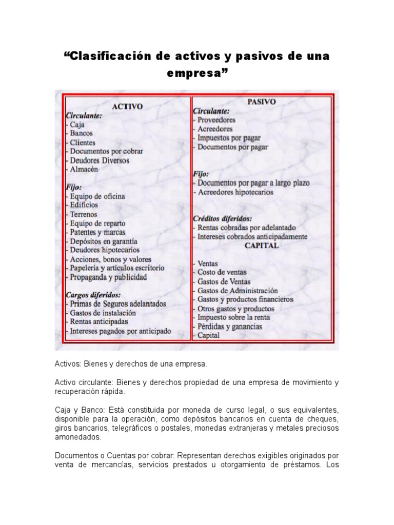 Clasificación de Activos y Pasivos de Una Empresa Bienes