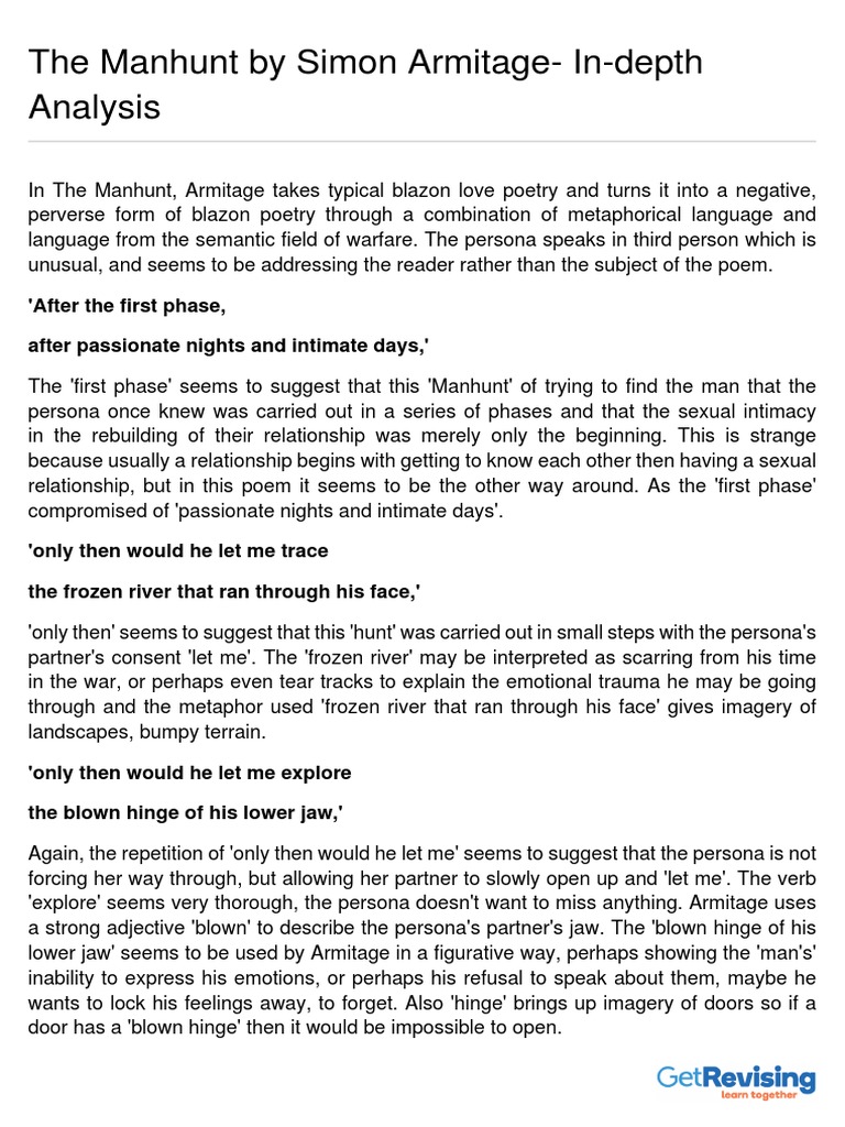 The Manhunt by Simon Armitage | Pain | Poetry