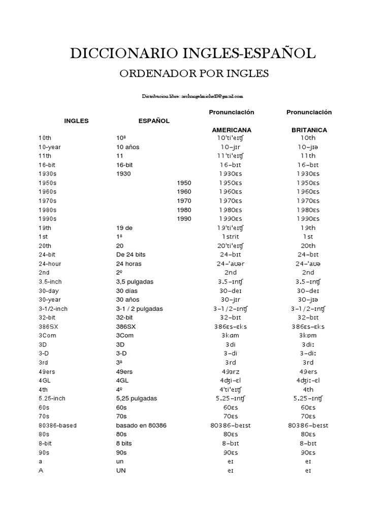 Diccionario Inglesespañol Ordenado INGLES Fabricación e