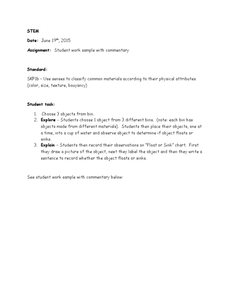 Student Work Sample With Commentary For Portfolio | PDF