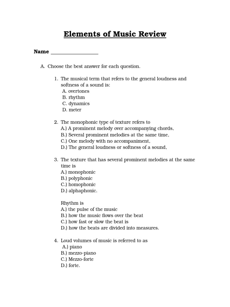 Elements of Music Quiz Rhythm Elements Of Music