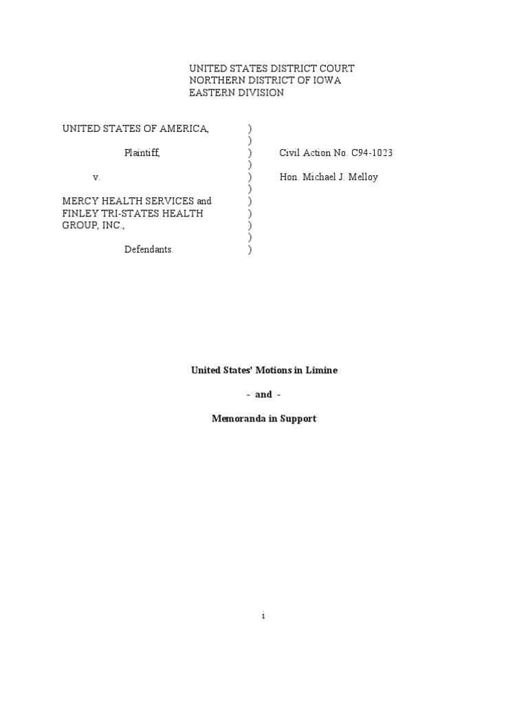 United States' Motions in Limine and Memoranda in Support PDF