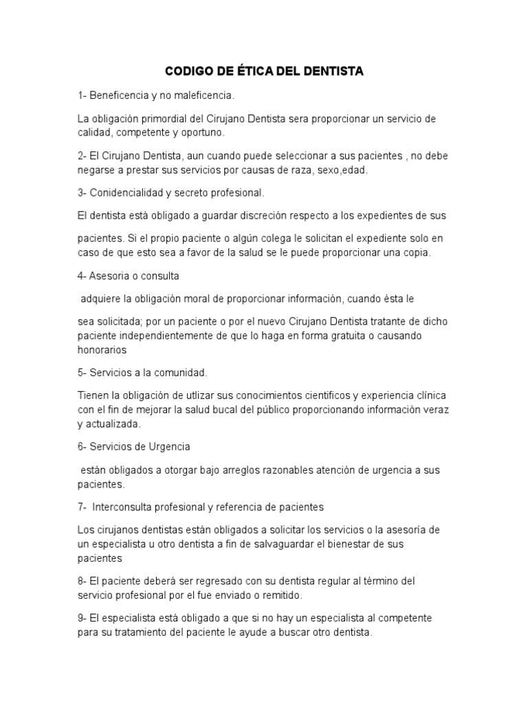 Codigo de Etica Del Dentista Copia Odontología