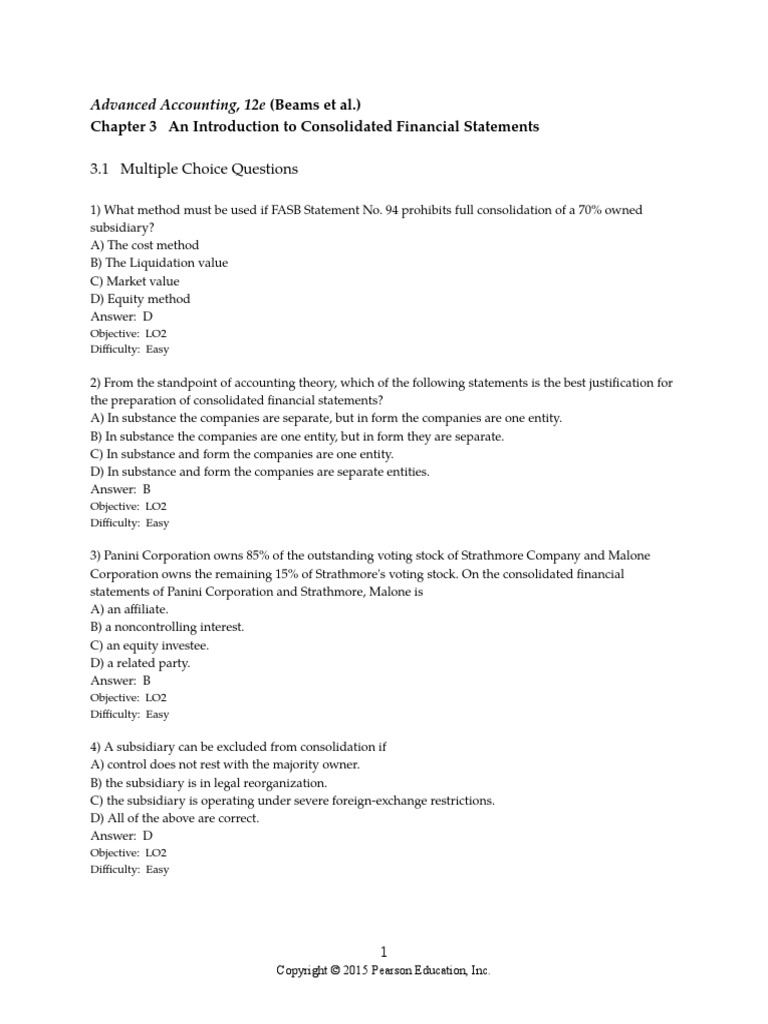 Test Bank For Advanced Accounting 12E Beam Chapter 3 | PDF | Book Value ...
