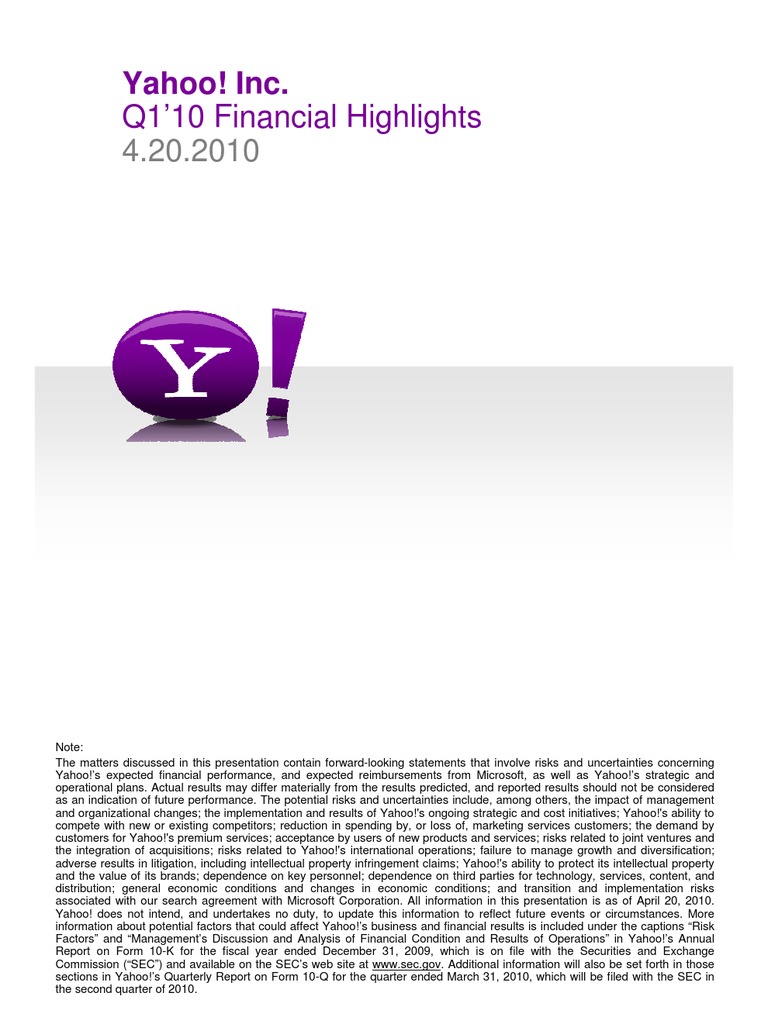 YHOO Q110EarningsPresentation Final | PDF | Free Cash Flow | Net Income