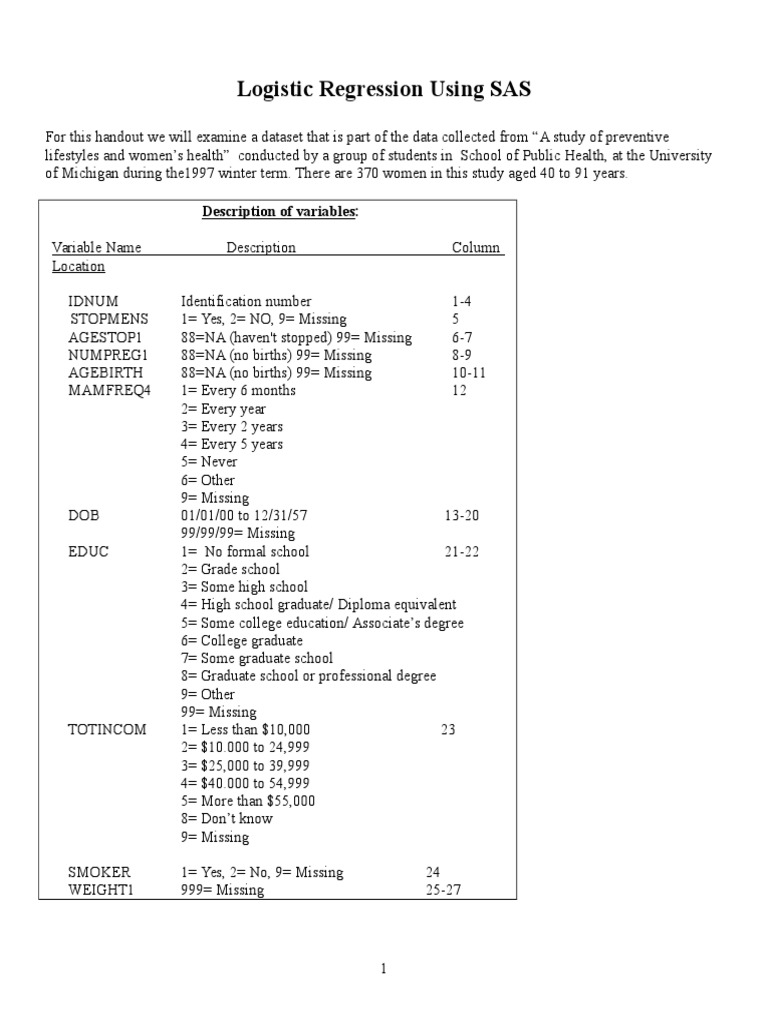 SAS Logistic Regression Guide | PDF | Logistic Regression | Coefficient ...