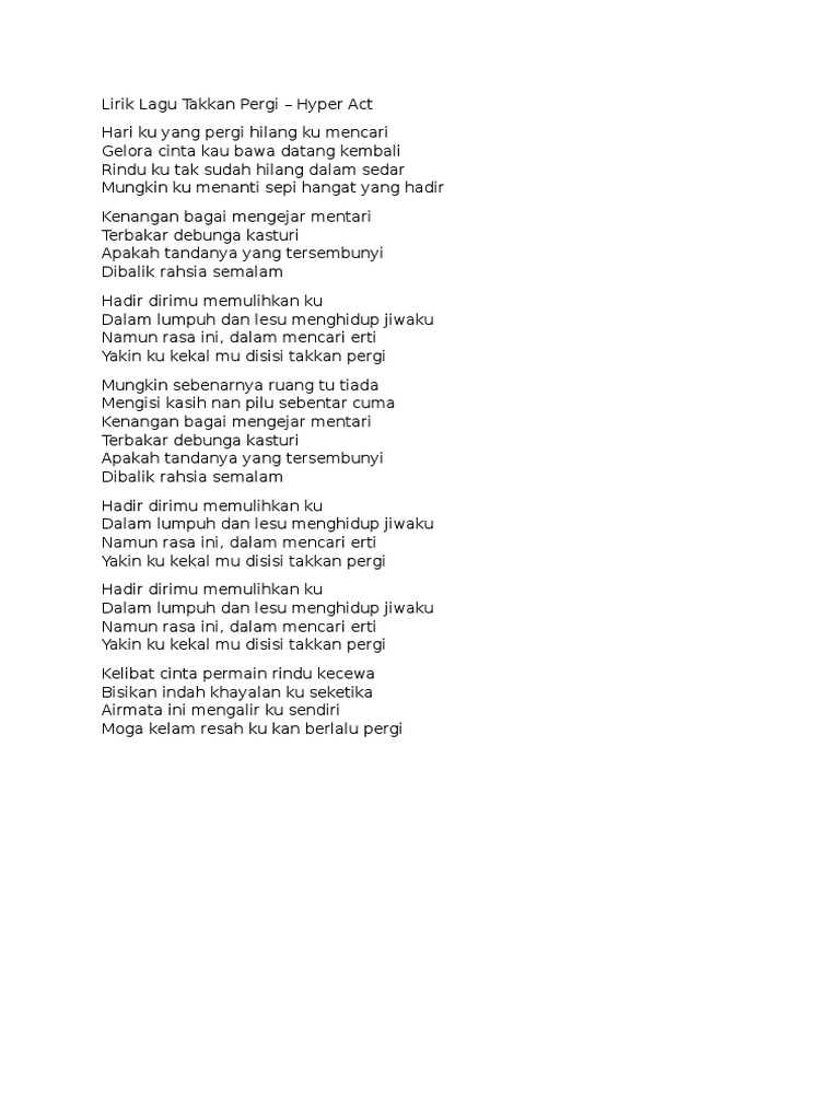 Lirik Lagu Takkan Pergi Pdf