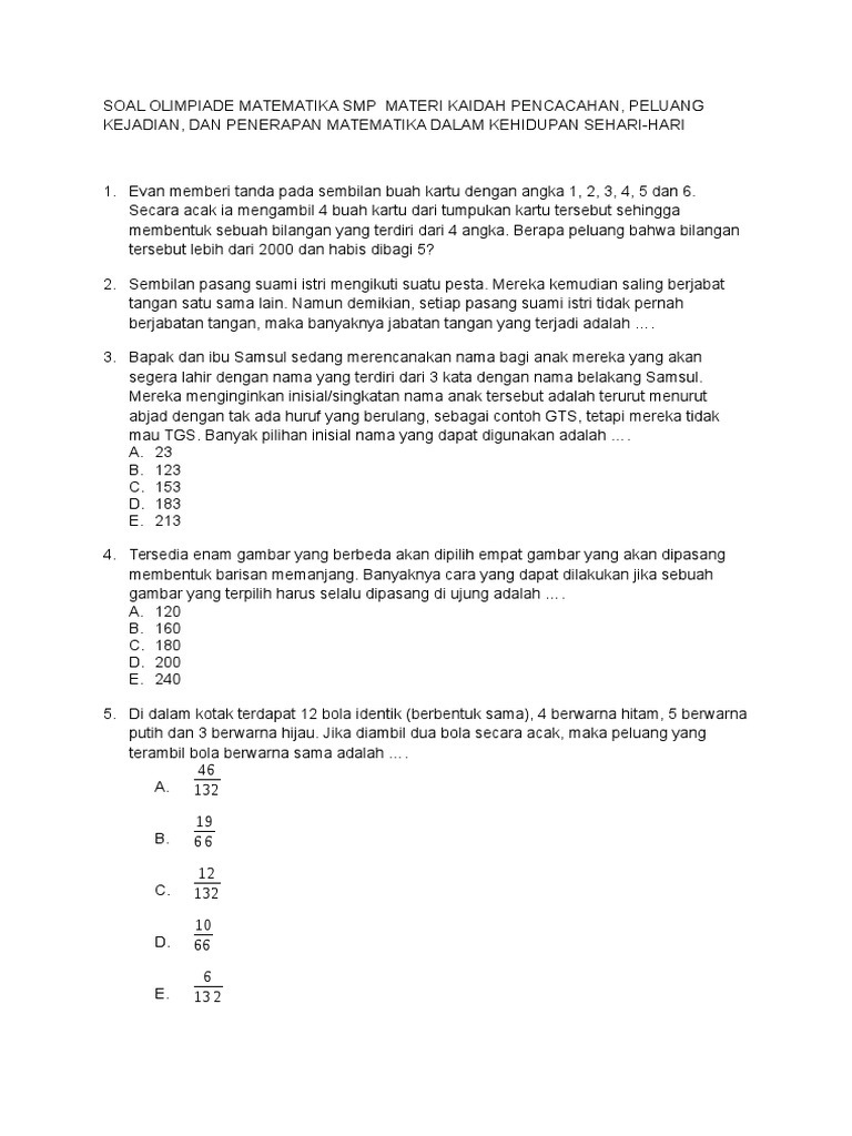 Soal Olimpiade Matematika Smp Alizzah Fix