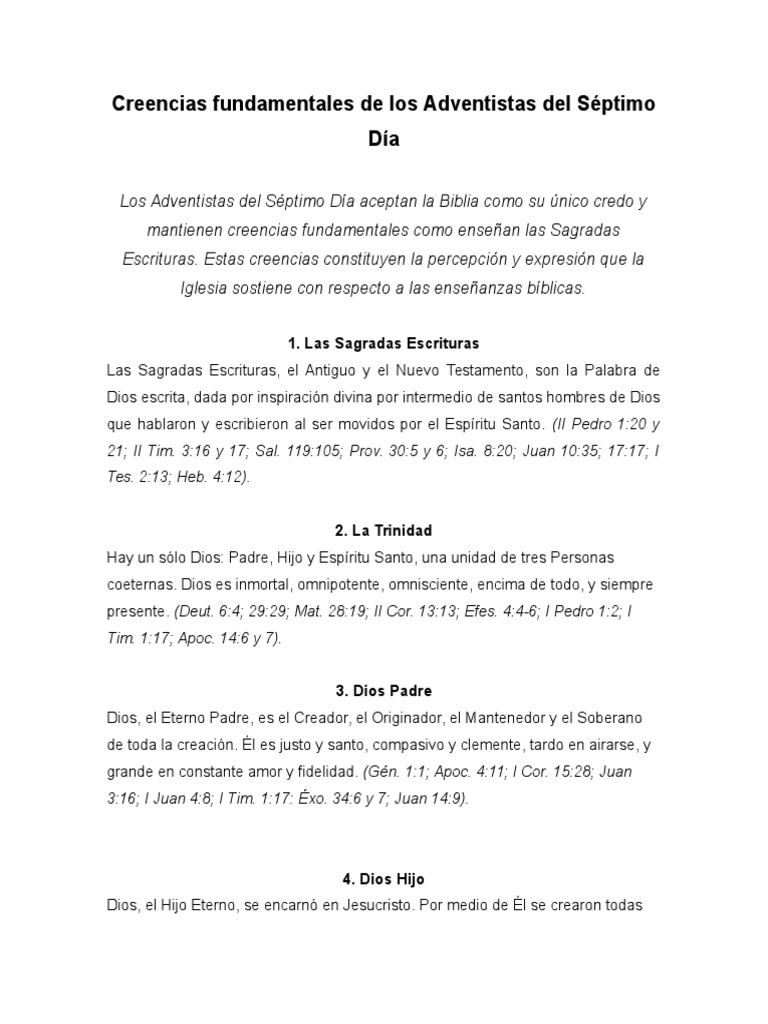 28 Creencias Fundamentales de Los Adventistas Del Septimo Día | PDF ...