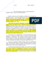 Resenha Do Texto - Notas Sobre Identidade Nacional e Institucionalização Da Geografia No Brasil - Antonio Carlos Robert Moraes