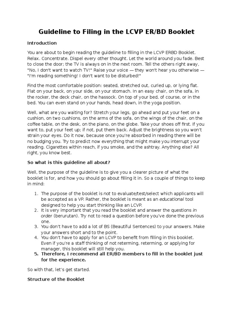 Guideline To Filling in The LCVP ERBD Booklet | PDF | Chair ...
