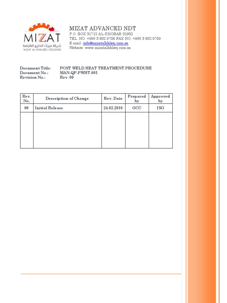 PWHT Procedure Thermocouple Welding
