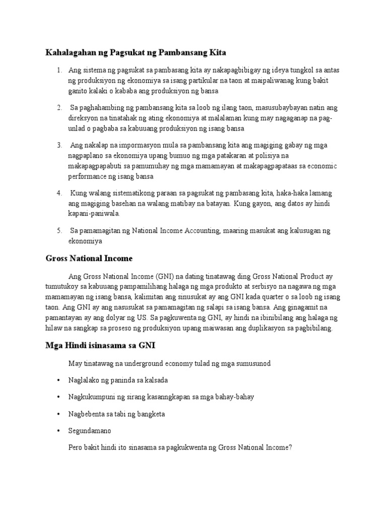 Kahalagahan Ng Pagsukat Ng Pambansang Kita Pdf
