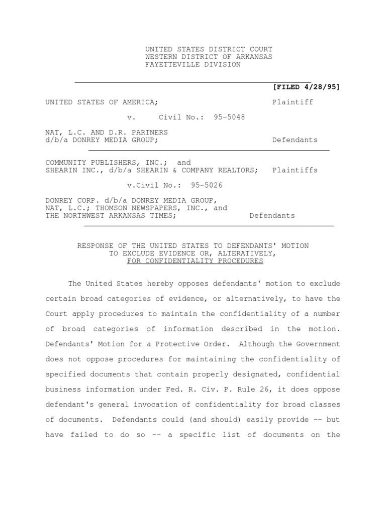 Filed 4/28/95 PDF Confidentiality Evidence