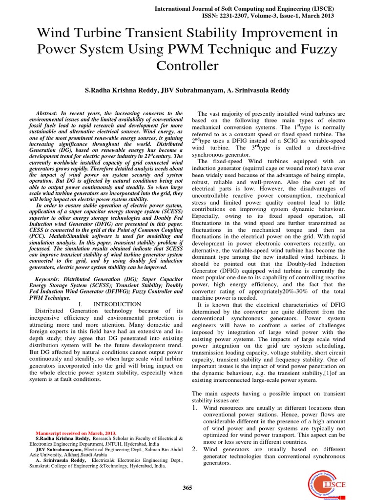 Wind Turbine Transient Stability Improvement in Power System Using ...