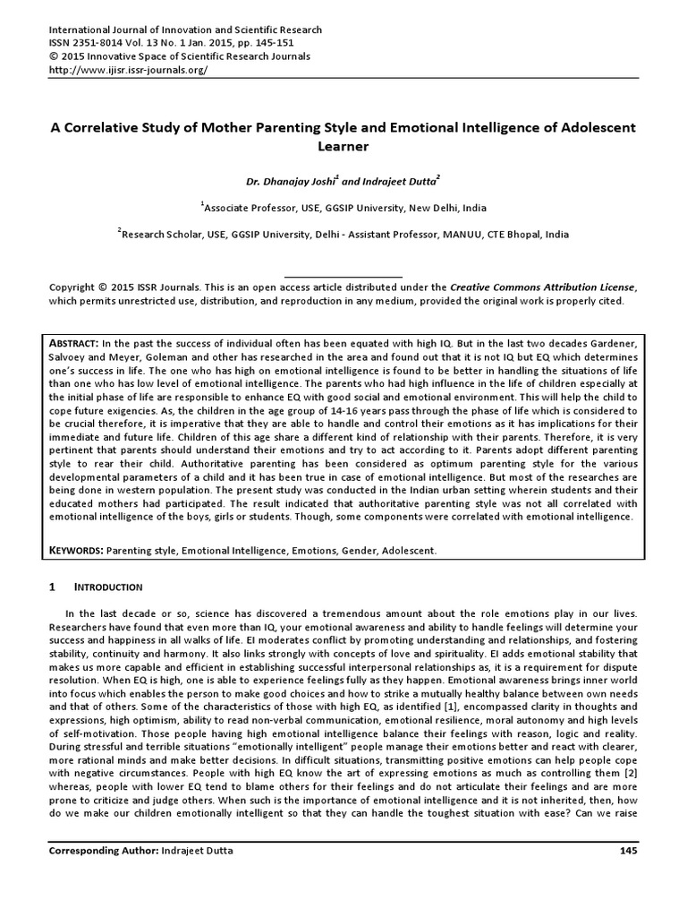 A Correlative Study of Mother Parenting Style and Emotional ...