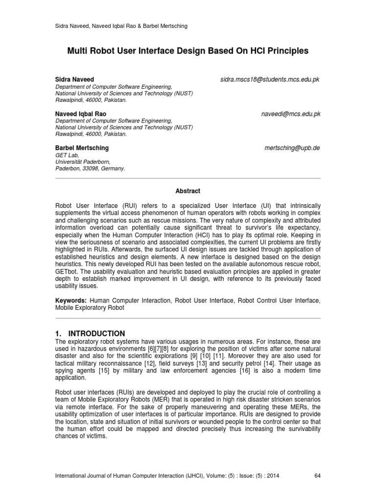 Multi-Robot User Interface Design HCI | PDF | Human–Computer ...