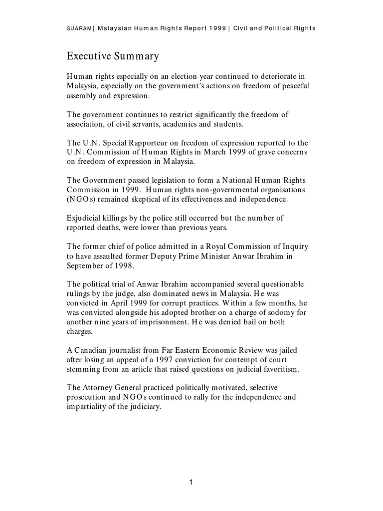 SUARAM Malaysia Human Rights Report 1999 | PDF | Defamation | Lawyer