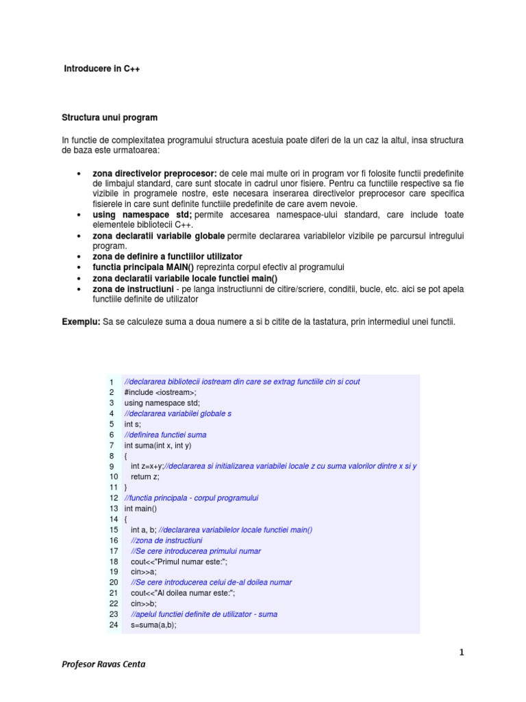 Introducere in C++ | PDF