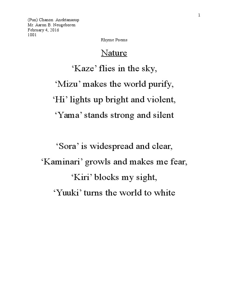Nature & Weapons: Rhyme Poems | PDF
