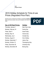 2015 TOU Holiday Schedule