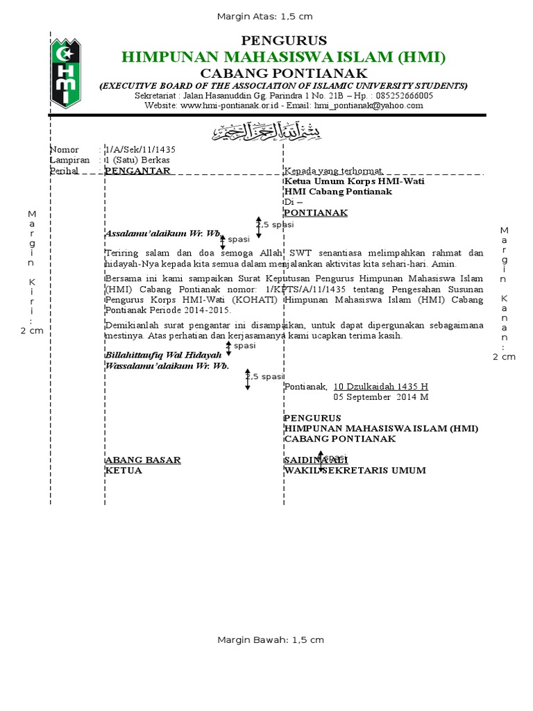 Contoh Surat HMI Yang Benar