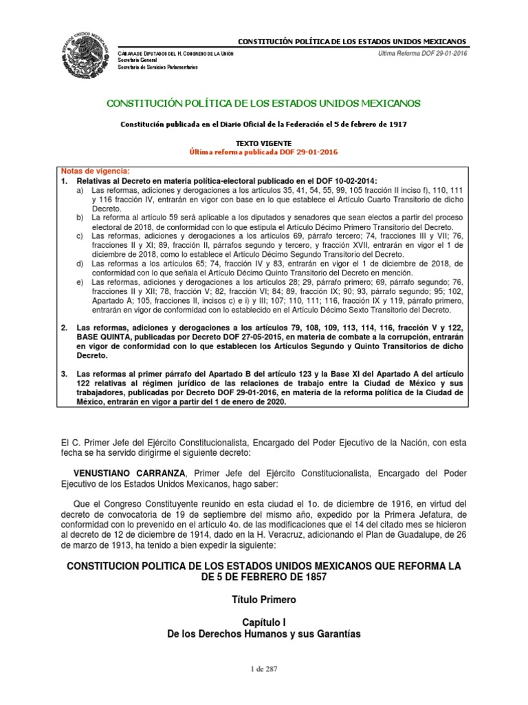 Constitución Política de Los Estados Unidos Mexicanos | PDF | Derechos ...