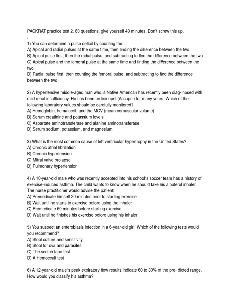 Packrat Practice Test 2 | PDF | Rtt | Diseases And Disorders