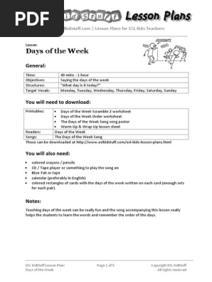 Days of the Week Lesson Plan