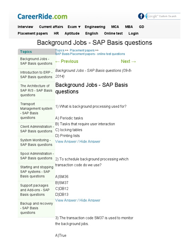 Background Jobs SAP Basis Questions PDF Operating System