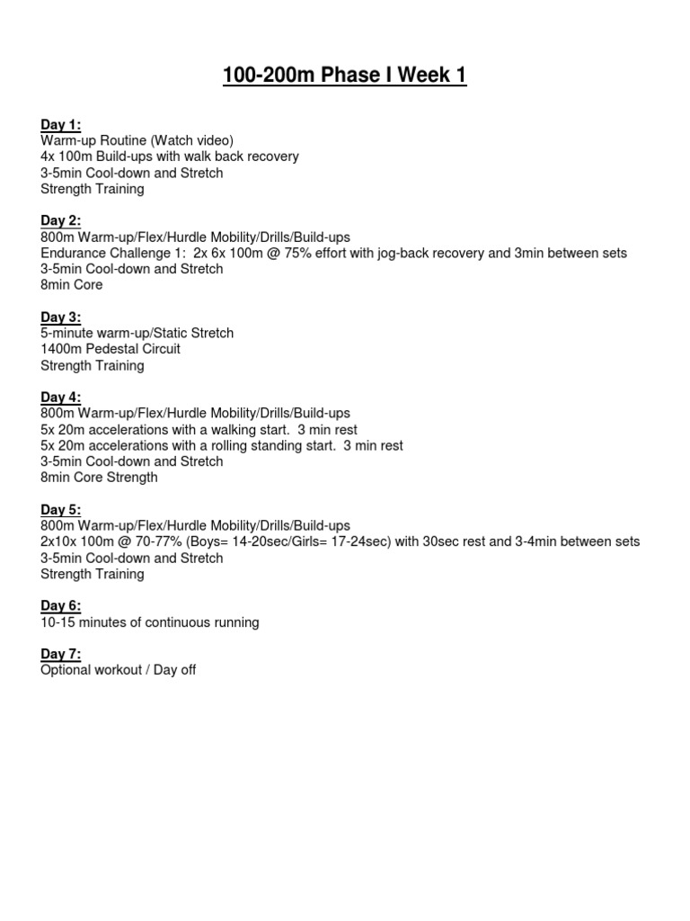 4 Week 100m 200m Training Program Pdf