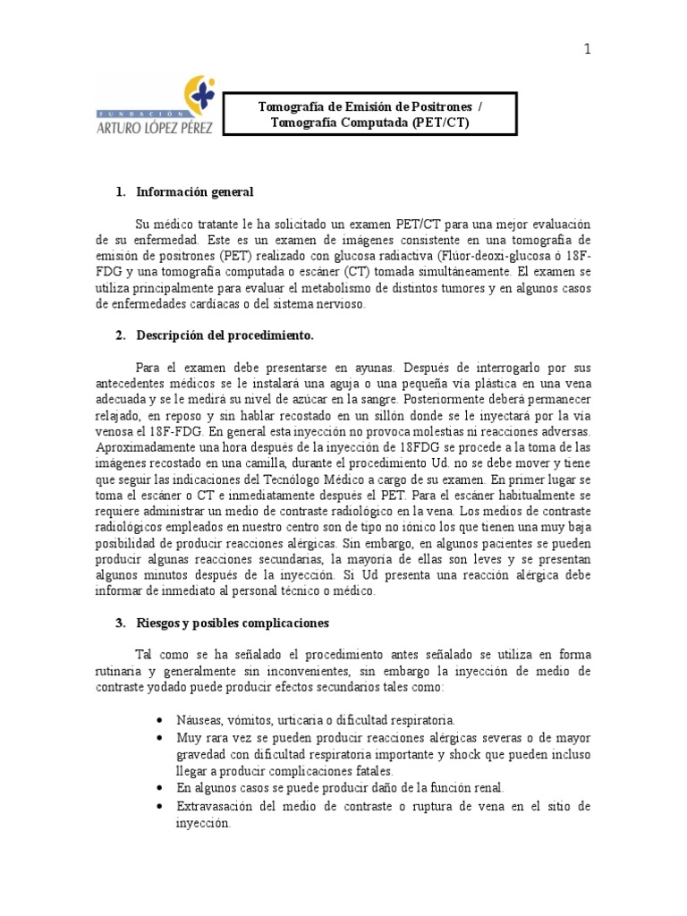 Consentimiento Informado PET-CT | PDF | Tomografía de emisión de ...