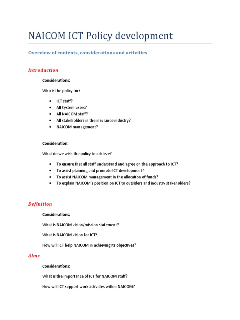 NAICOM ICT Policy Framework Overview | PDF | Information And ...