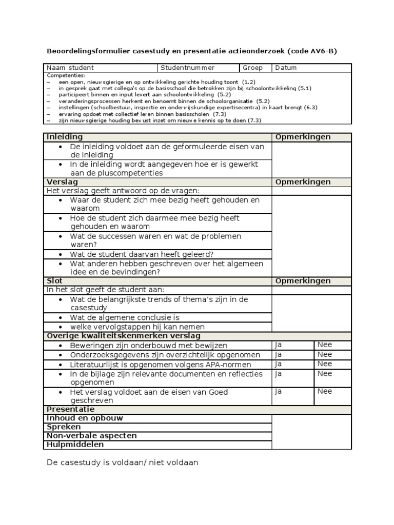 Beoordelingsformulier Casestudy Actieonderzoek  PDF