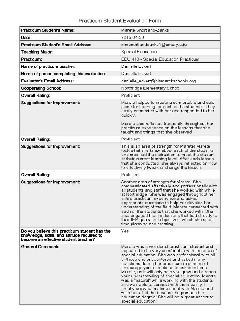 Evaluation of Marete Snortland-Banks | PDF
